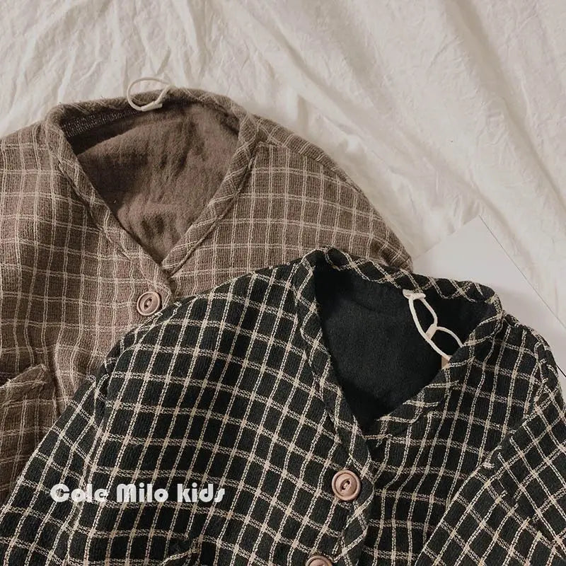 Baby Cotton Hemp Coat Checkered Korean Girls' Coat