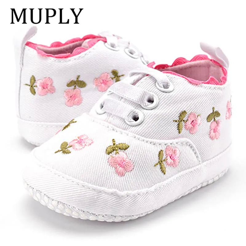 Baby Girl Shoes White Lace Floral Embroidered Soft