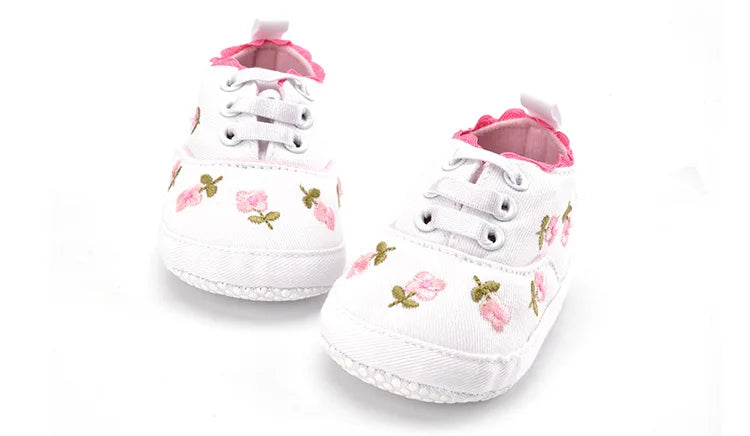 Baby Girl Shoes White Lace Floral Embroidered Soft