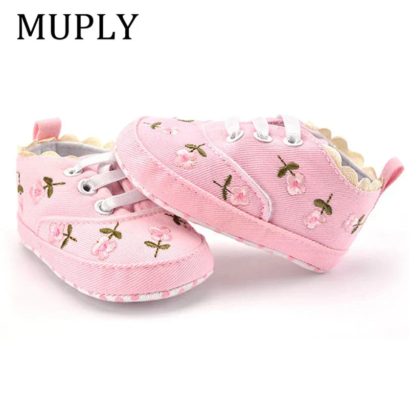 Baby Girl Shoes White Lace Floral Embroidered Soft