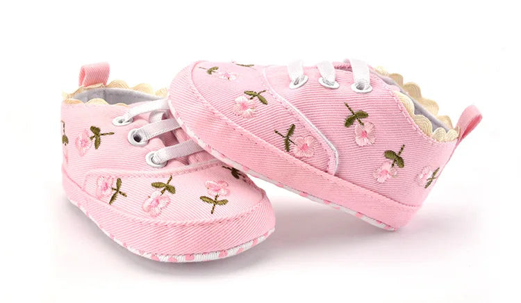 Baby Girl Shoes White Lace Floral Embroidered Soft