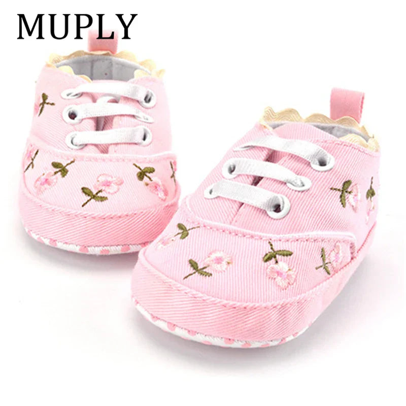 Baby Girl Shoes White Lace Floral Embroidered Soft
