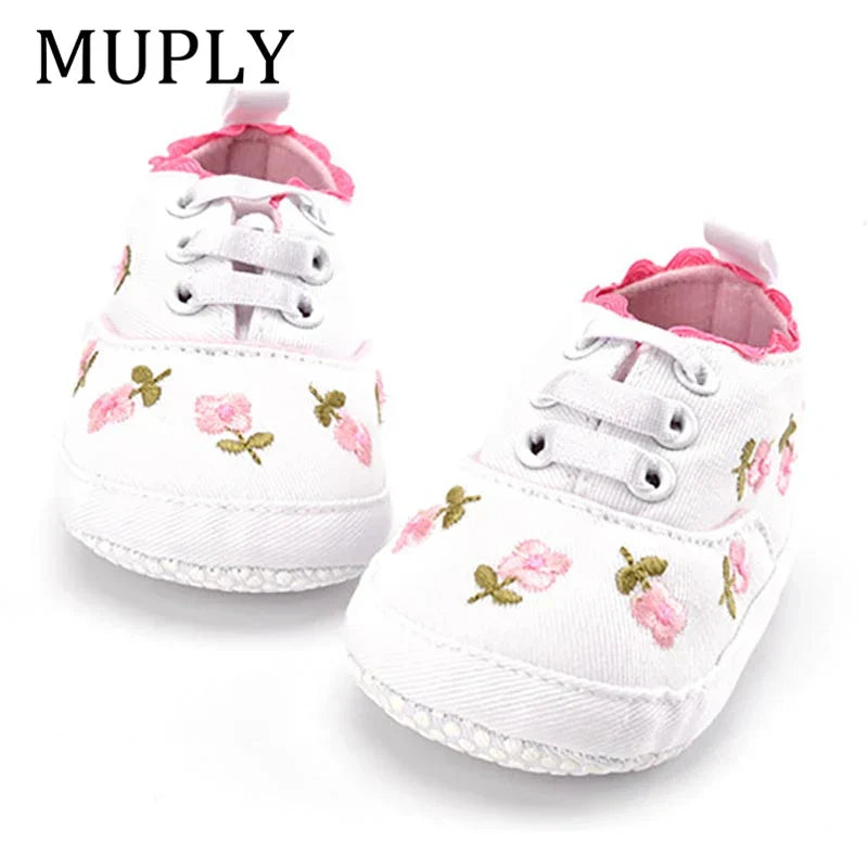 Baby Girl Shoes White Lace Floral Embroidered Soft