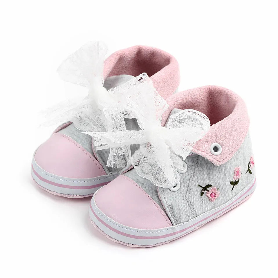 Baby Girl Shoes White Lace Floral Embroidered Soft