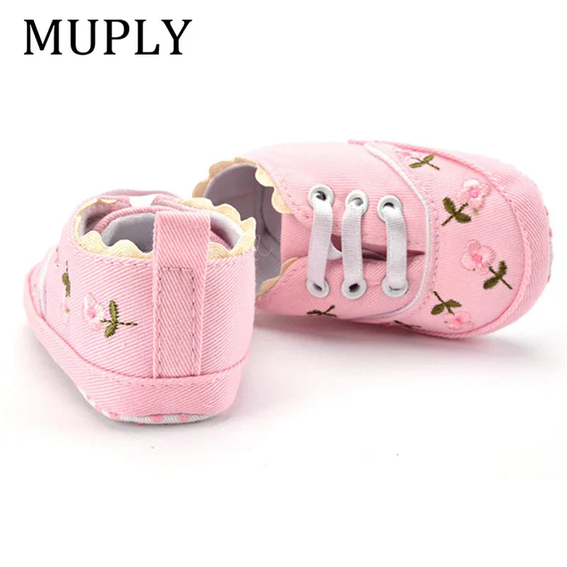 Baby Girl Shoes White Lace Floral Embroidered Soft