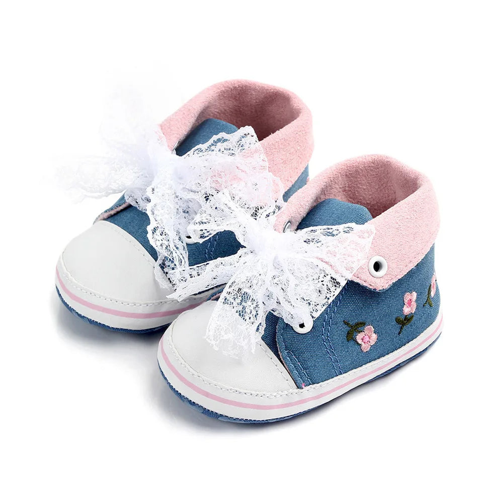 Baby Girl Shoes White Lace Floral Embroidered Soft