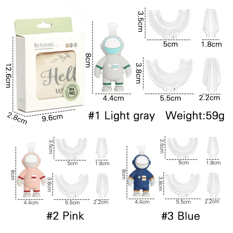 Baby Toothbrush Astronaut Handle Children 360 Degree U-shaped