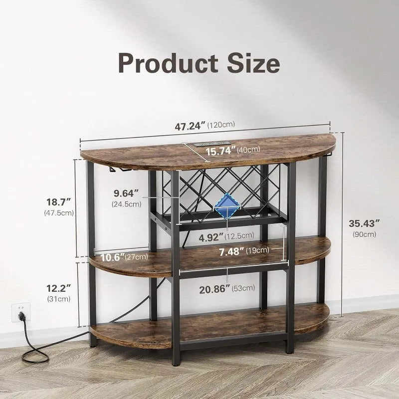 Bar Table Cabinet with Power Outlet, LED Home