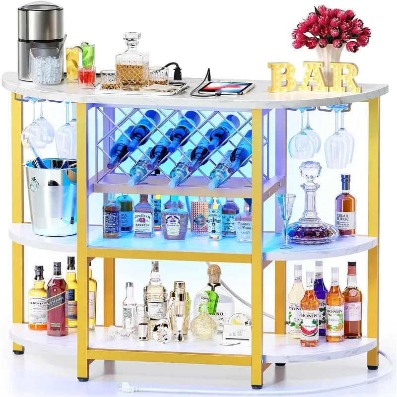 Bar Table Cabinet with Power Outlet, LED Home