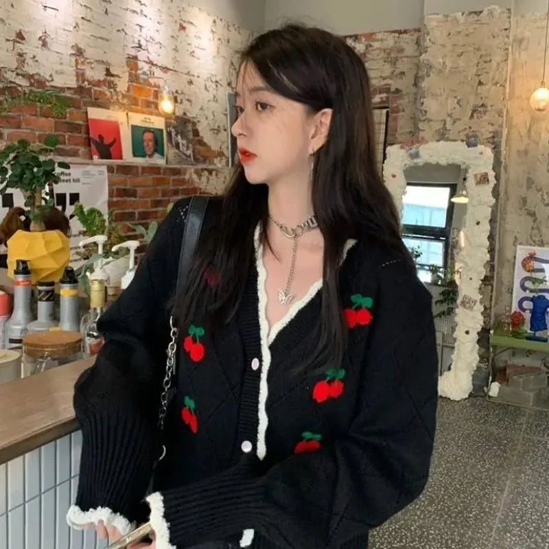 Biyaby Autumn Sweet Cherry Knit Cardigans Women 2023