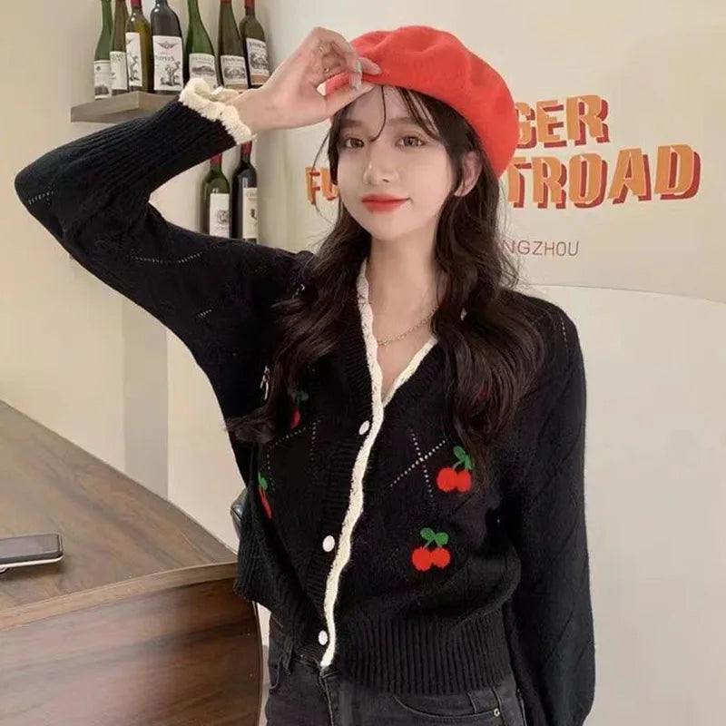 Biyaby Autumn Sweet Cherry Knit Cardigans Women 2023