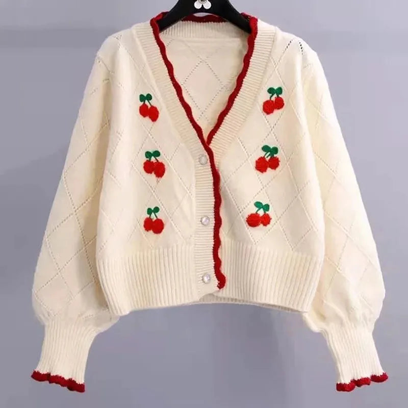 Biyaby Autumn Sweet Cherry Knit Cardigans Women 2023