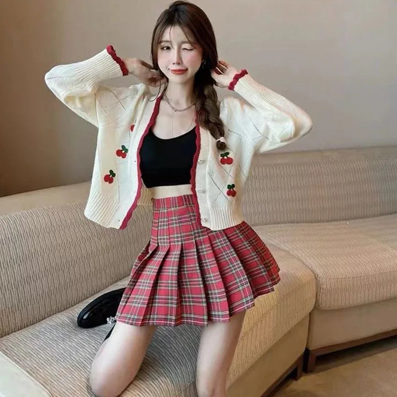 Biyaby Autumn Sweet Cherry Knit Cardigans Women 2023