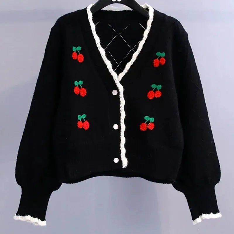Biyaby Autumn Sweet Cherry Knit Cardigans Women 2023