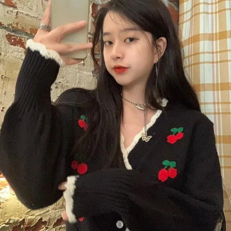 Biyaby Autumn Sweet Cherry Knit Cardigans Women 2023