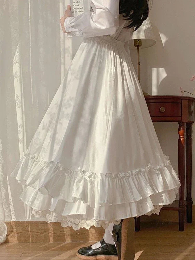 Black Long Skirts Women Japanese Kawaii Preppy Style