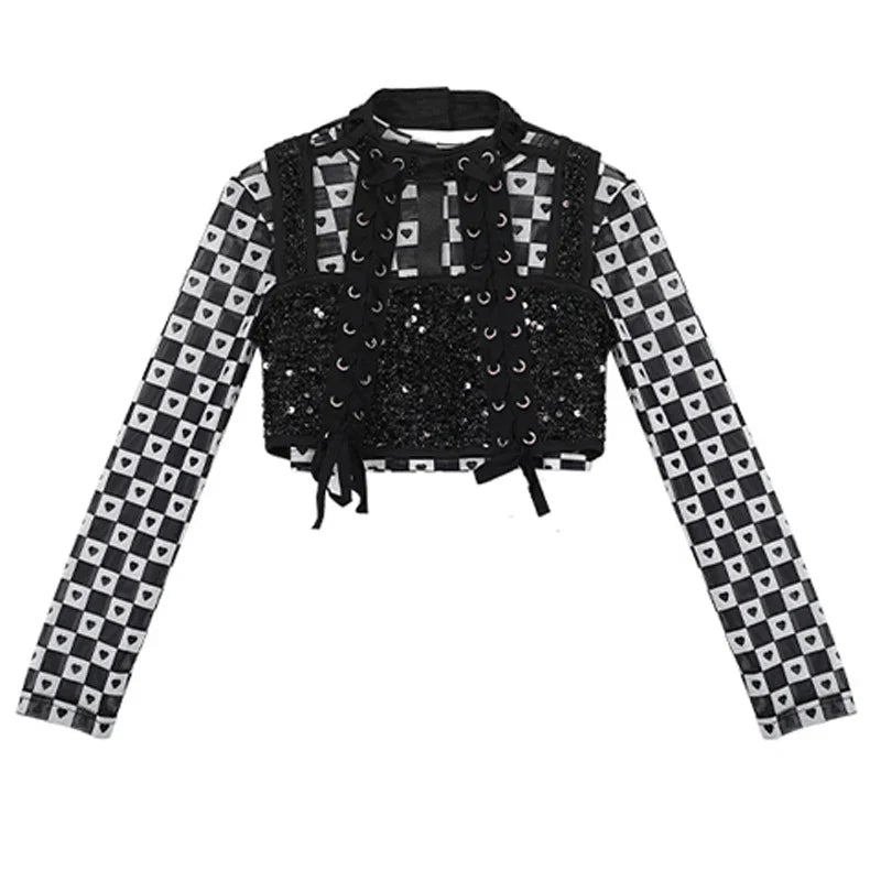 Black Sequins Vest White Pants For Girls Jazz