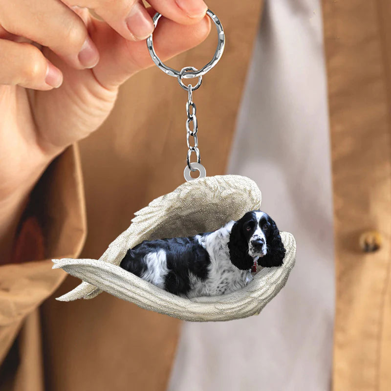 Sleeping Angel Acrylic Keychain Black and White English