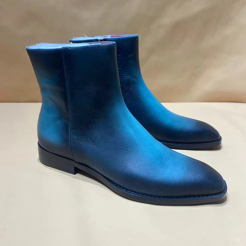 Blue Polished Men's Chelsea Ankle Boots Small Square