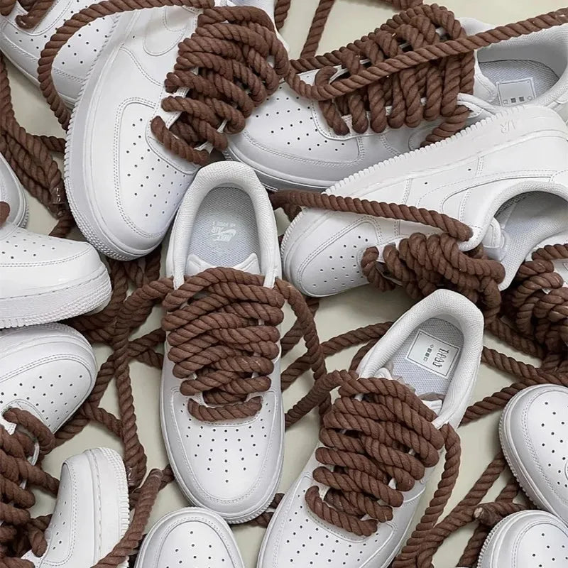 Bold Cotton Linen Twist Weave Shoelaces Wood Color