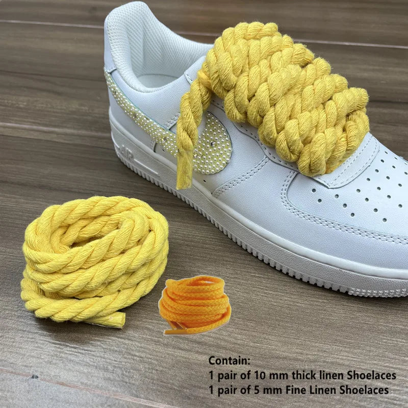 Bold Cotton Linen Twist Weave Shoelaces Wood Color