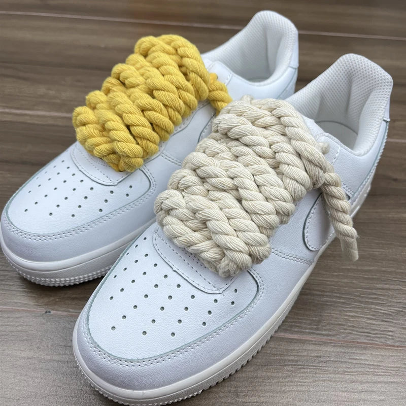 Bold Cotton Linen Twist Weave Shoelaces Wood Color