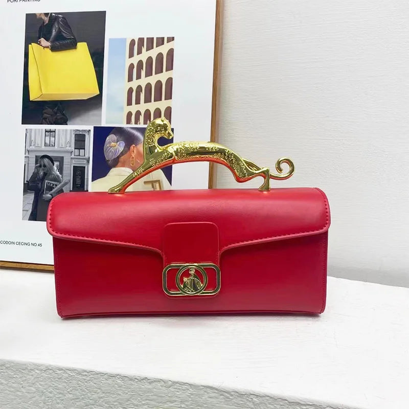 Brand Handbags For Women Metal Handle Black Leather