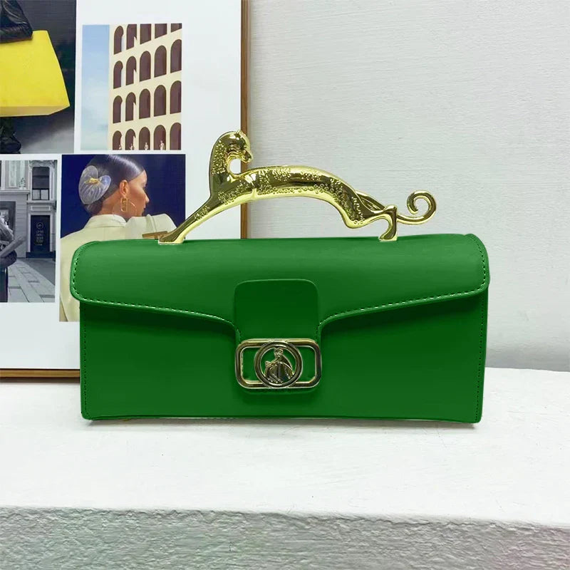 Brand Handbags For Women Metal Handle Black Leather