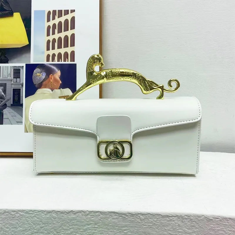 Brand Handbags For Women Metal Handle Black Leather