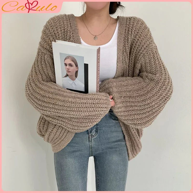 CAKULO Vintage Harajuku Lantern Sleeve Women Cardigan Sweater