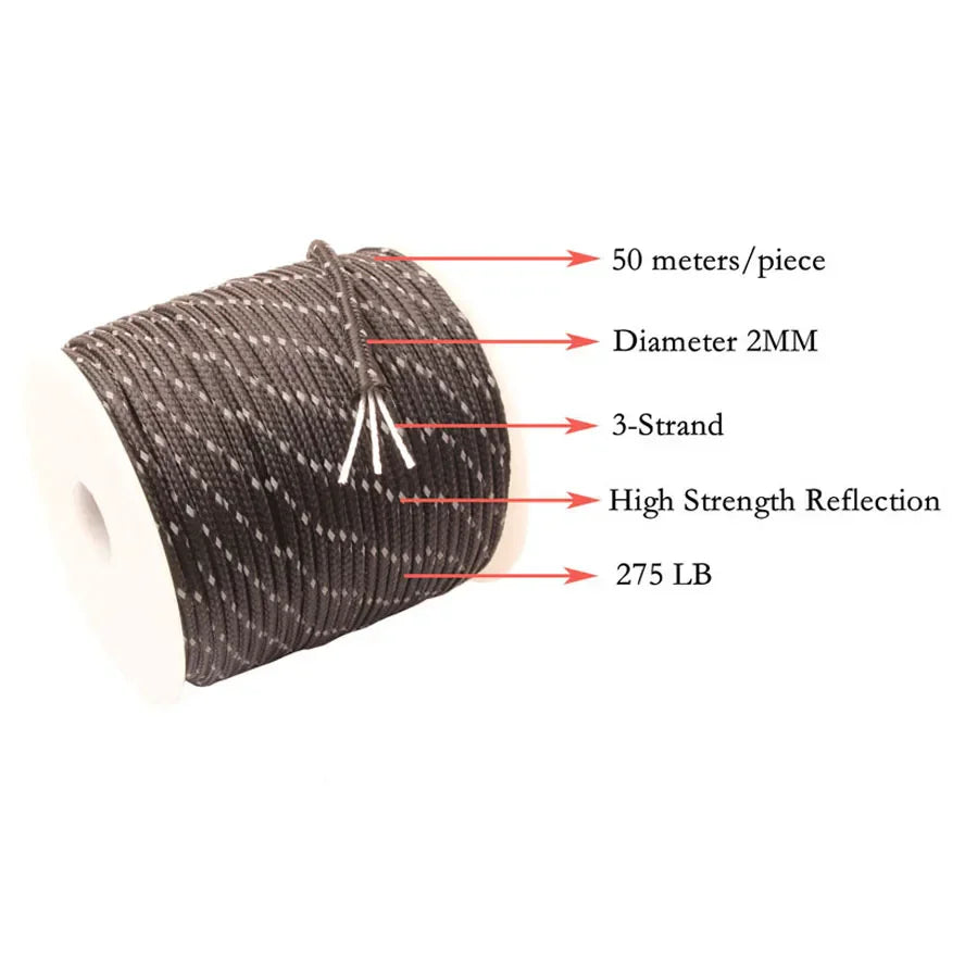 CAMPINGSKY Reflective Paracord 2mm 3 Strand Core Outdoor