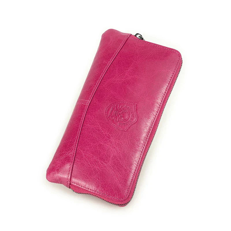 CONTACT'S Genuine Leather RFID Long Women's Wallets Skull Pattern Zipper Women's Purses Card Holders Luxury Designer Money Clip