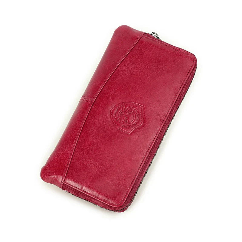 CONTACT'S Genuine Leather RFID Long Women's Wallets Skull Pattern Zipper Women's Purses Card Holders Luxury Designer Money Clip