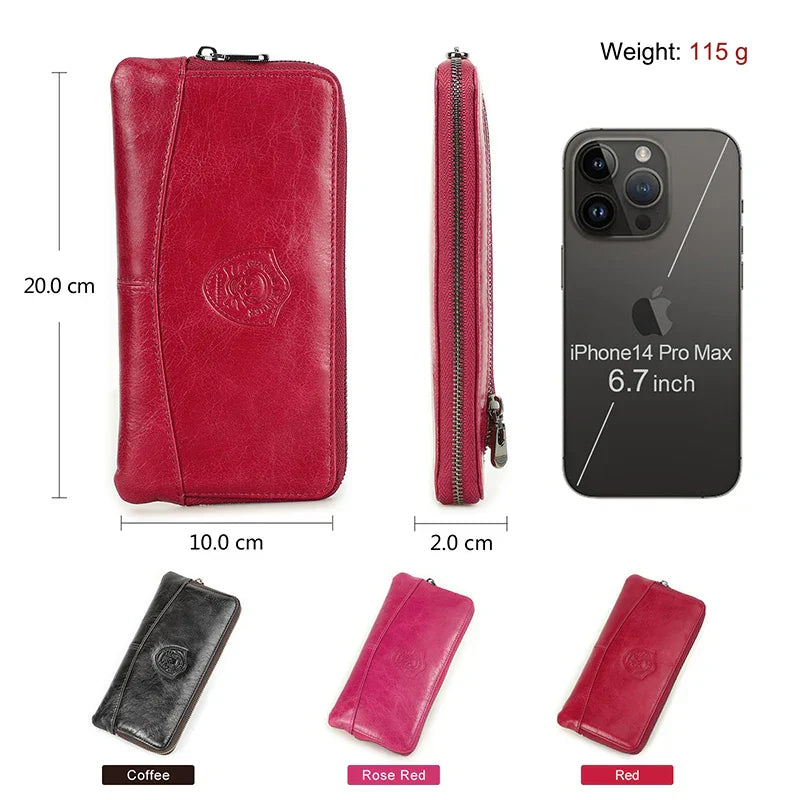 CONTACT'S Genuine Leather RFID Long Women's Wallets Skull Pattern Zipper Women's Purses Card Holders Luxury Designer Money Clip