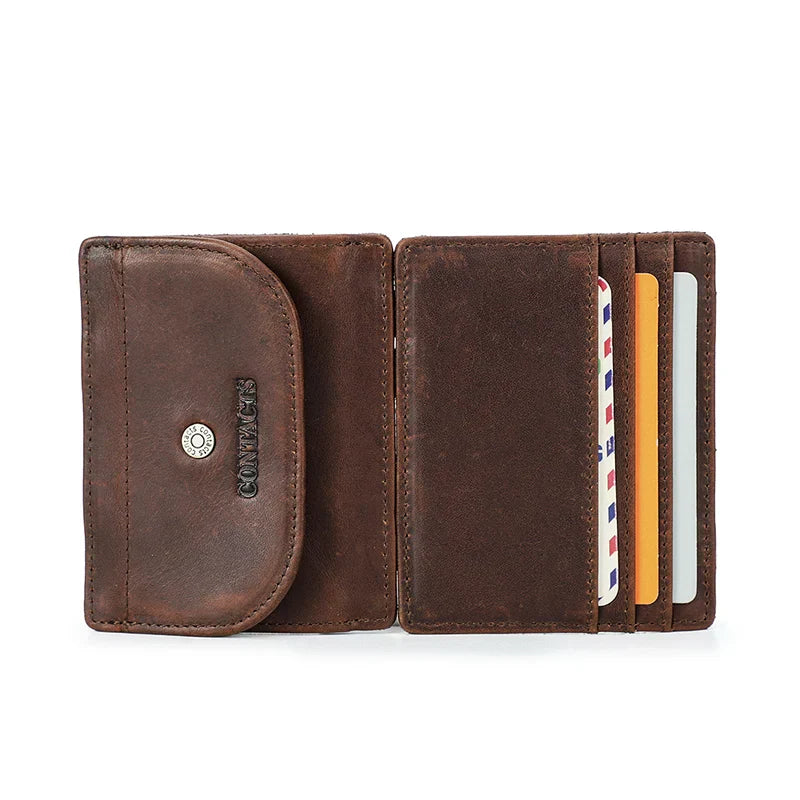 CONTACT'S Magic Wallets Genuine Leather Men Slim Wallets RFID Card Holders Money Clip Ultra Thin Small Mini Wallets for Men Gift