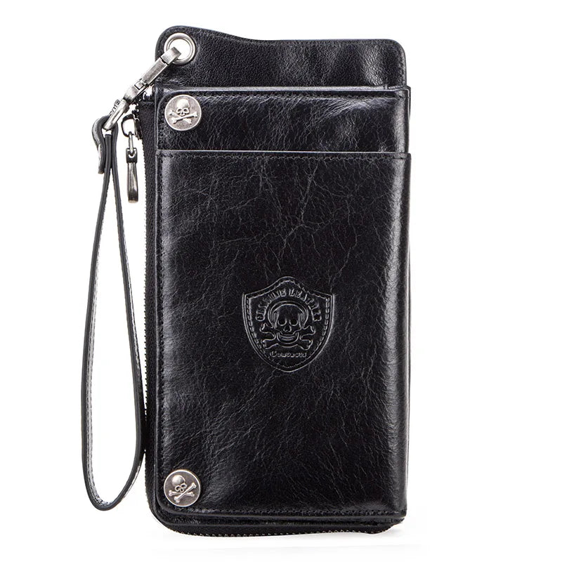 CONTACT'S Men's Wallet Genuine Leather Clutch Man Walet Brand Luxury Male Purse Long Wallets Zip Coin Purse 6.5" Phone Pocket