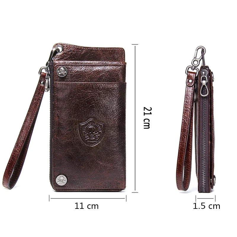CONTACT'S Men's Wallet Genuine Leather Clutch Man Walet Brand Luxury Male Purse Long Wallets Zip Coin Purse 6.5" Phone Pocket
