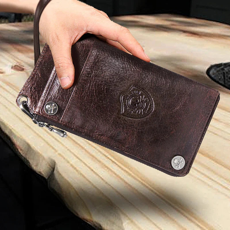 CONTACT'S Men's Wallet Genuine Leather Clutch Man Walet Brand Luxury Male Purse Long Wallets Zip Coin Purse 6.5" Phone Pocket