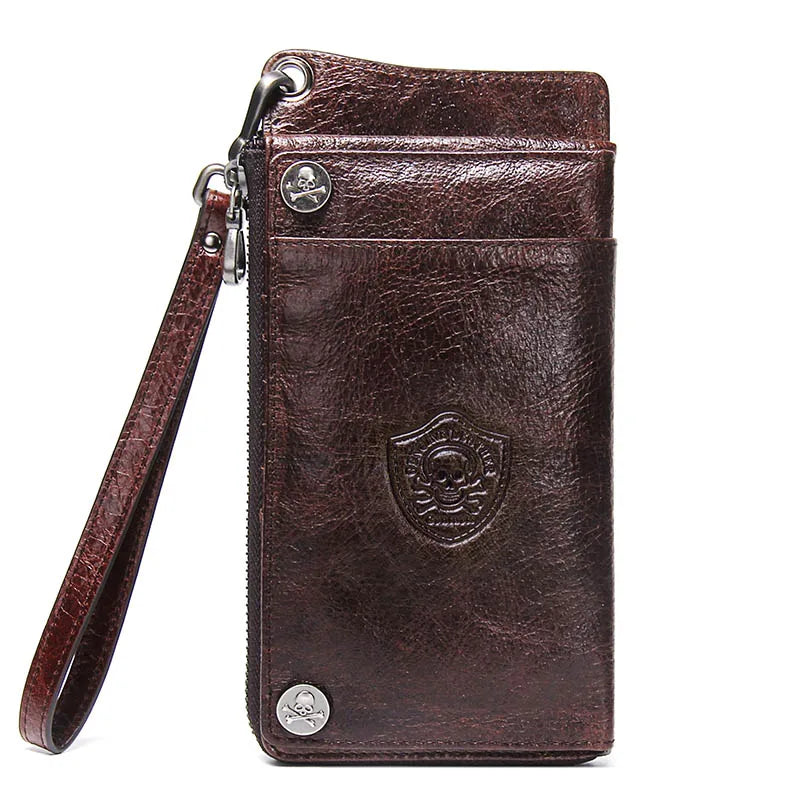 CONTACT'S Men's Wallet Genuine Leather Clutch Man Walet Brand Luxury Male Purse Long Wallets Zip Coin Purse 6.5" Phone Pocket