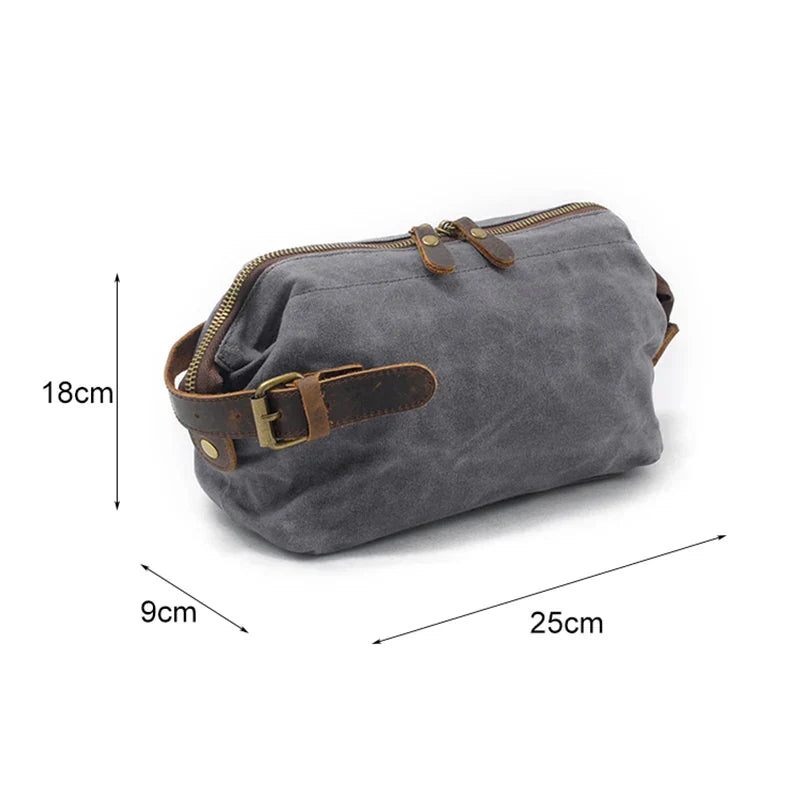 Canvas And Leather Men Toiletry Bag Water-resistant Dopp