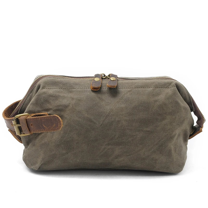 Canvas And Leather Men Toiletry Bag Water-resistant Dopp