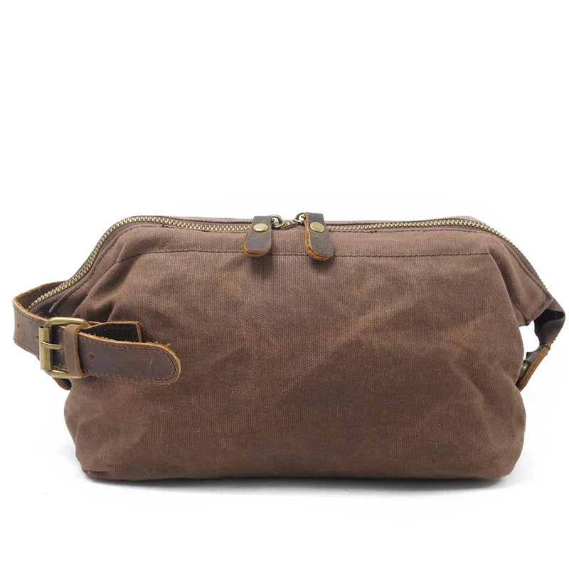 Canvas And Leather Men Toiletry Bag Water-resistant Dopp