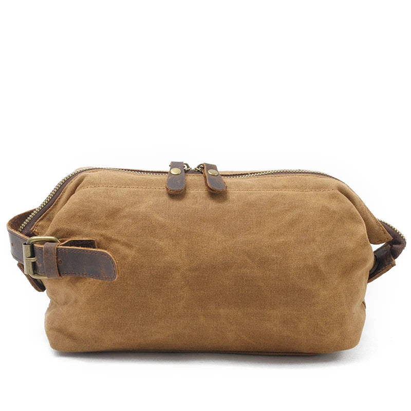 Canvas And Leather Men Toiletry Bag Water-resistant Dopp