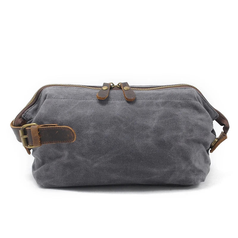 Canvas And Leather Men Toiletry Bag Water-resistant Dopp