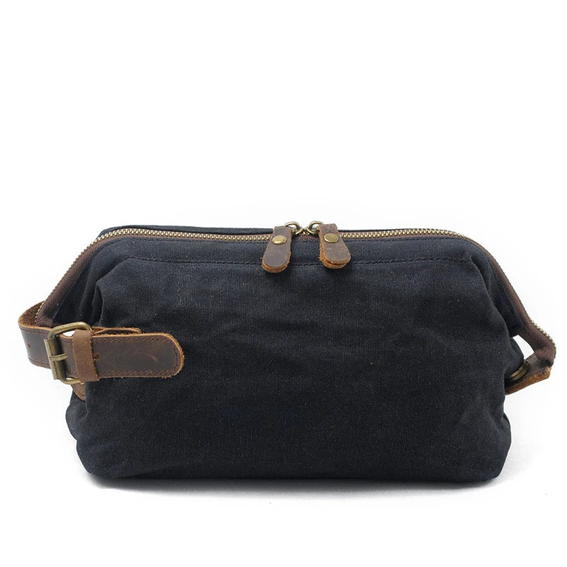 Canvas And Leather Men Toiletry Bag Water-resistant Dopp