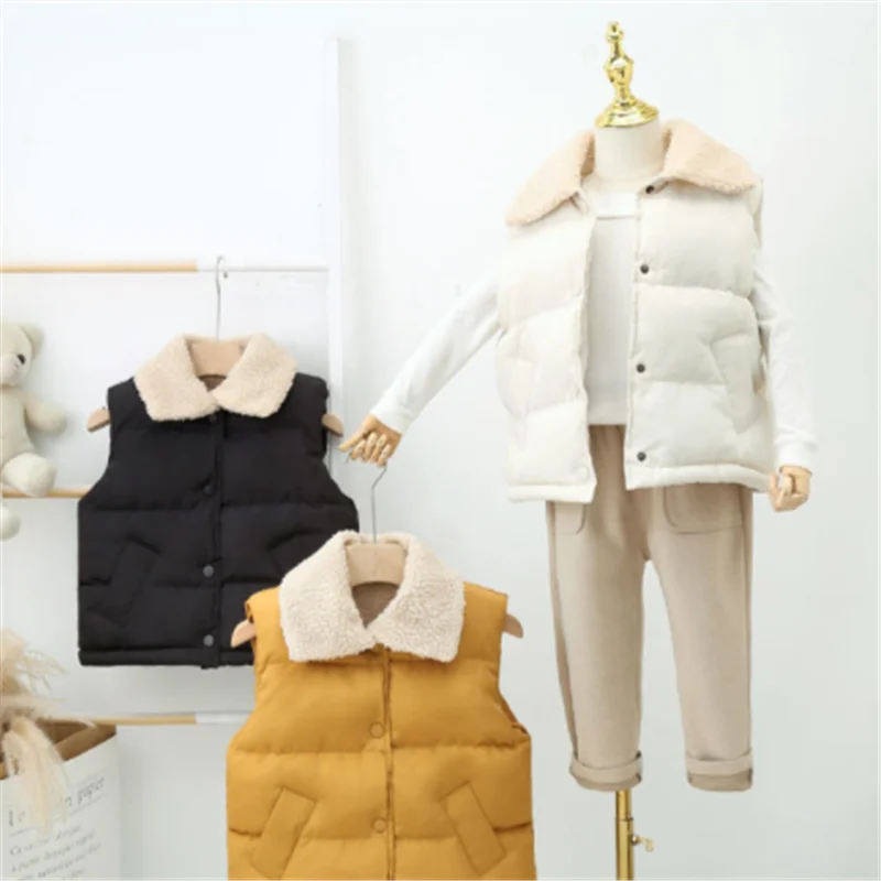 Children Cotton Vest Turn-down Collar Kids Winter Clothes