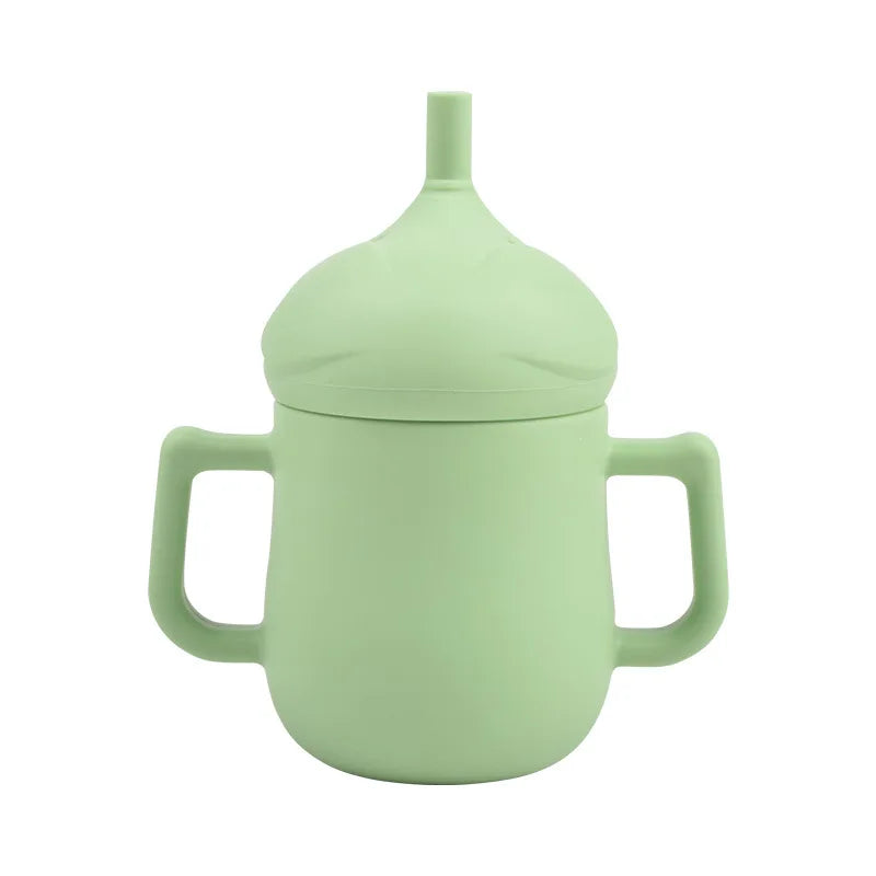 Children Silicone Feeding Cup Cartoon Drop-resistant Baby Straw