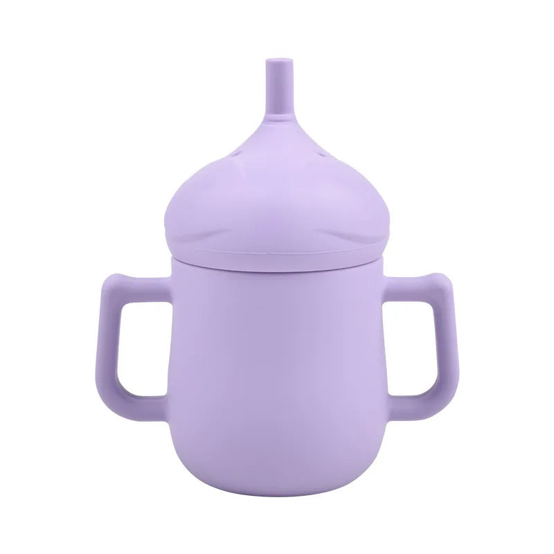Children Silicone Feeding Cup Cartoon Drop-resistant Baby Straw