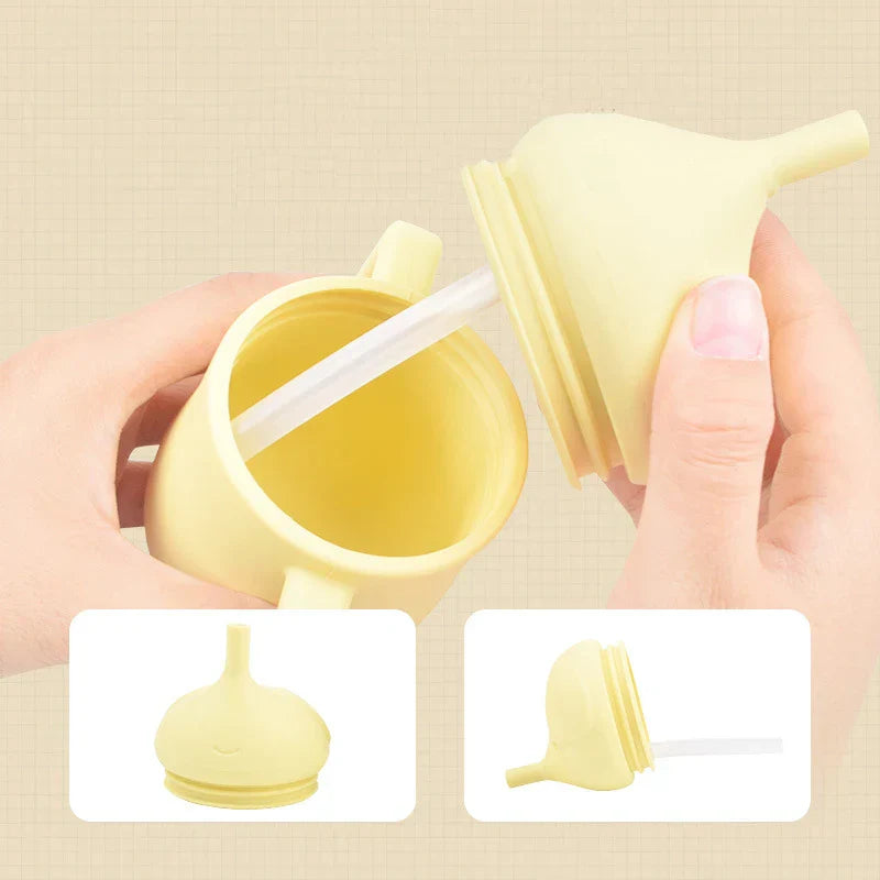 Children Silicone Feeding Cup Cartoon Drop-resistant Baby Straw