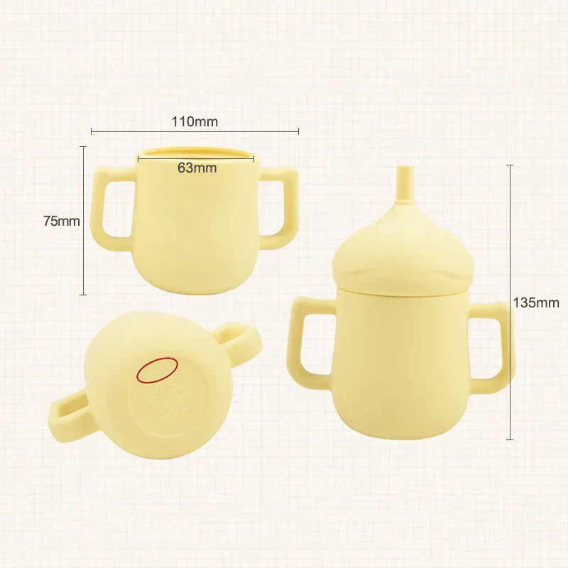 Children Silicone Feeding Cup Cartoon Drop-resistant Baby Straw